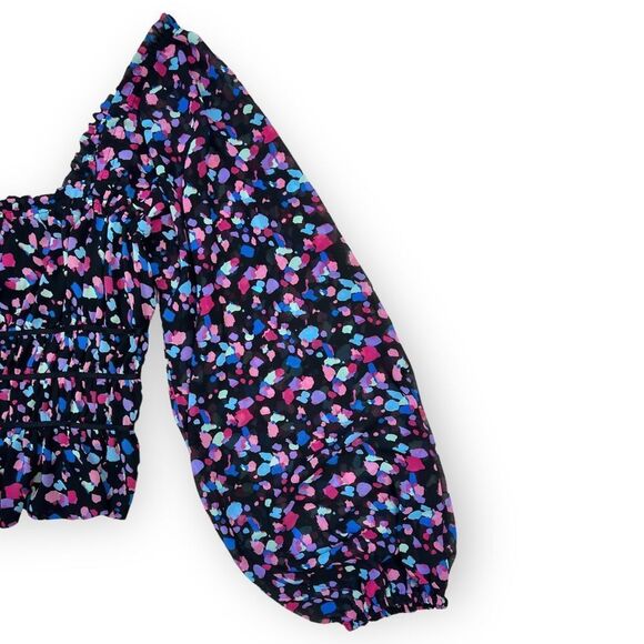 LeyDen Long Sleeve Off the Shoulder Ruffle Shirred Crop Top in Kaleidscope - Picture 6 of 11